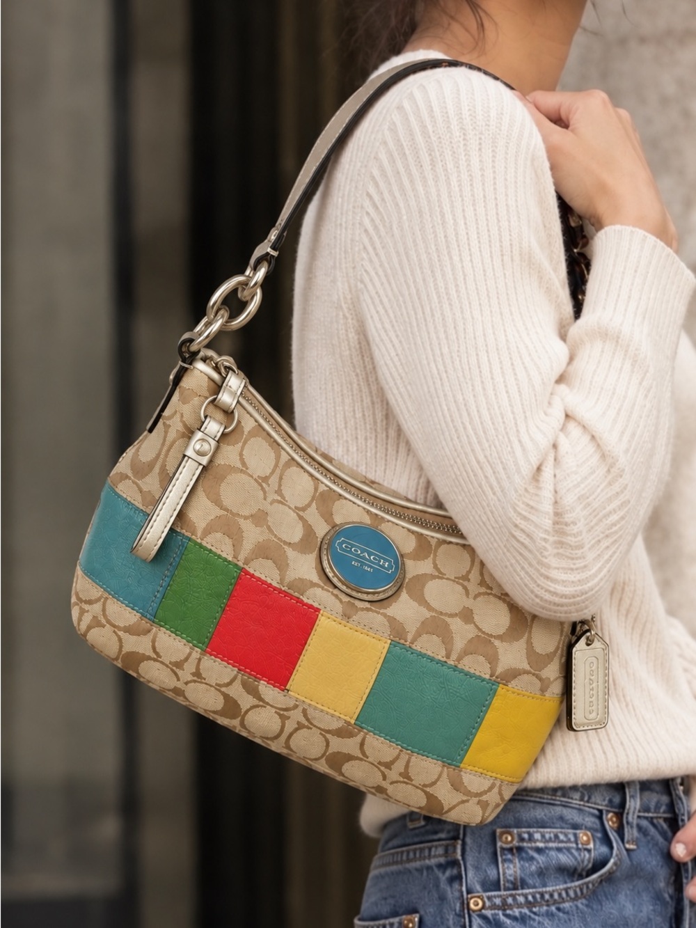 Y2K Coach signature canvas shoulder and crossbody leather patchwork  bag